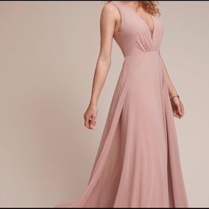 Jenny Yoo Ryan Illusion Neck Chiffon Gown Apricot